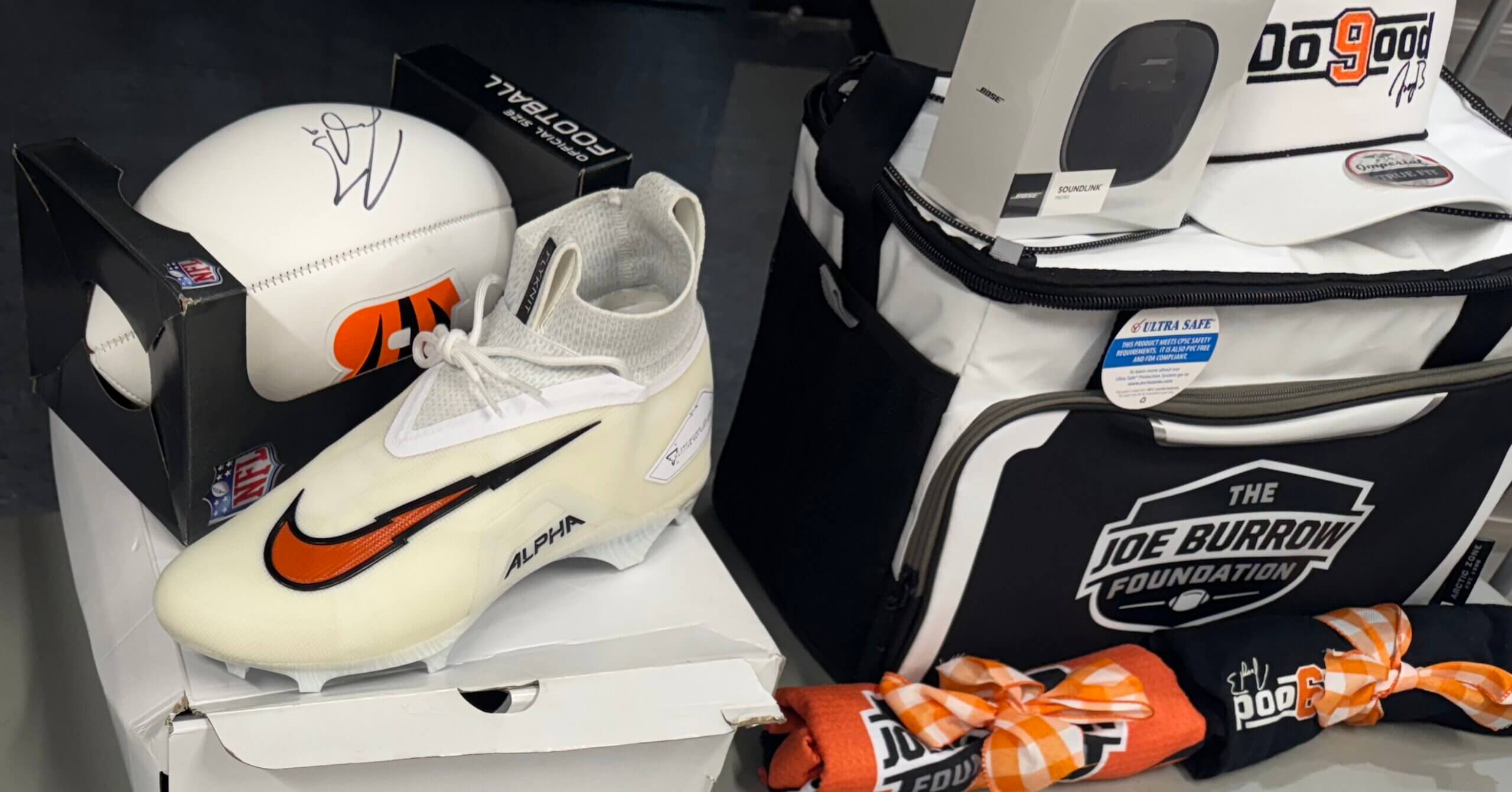 Noah Wyle and the Noah Wyle Foundation donated custom cleats worn by Noah Wyle, an autographed football and curated JBF Gift Basket to Hoops for Hope.